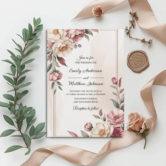 Invitación Blush Watercolor Floral Frame Wedding Invitation (Subido por el creador)