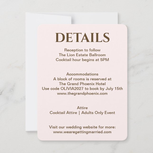 Invitación Blush Wedding Details Card | Soft Glam by JLI (Anverso)