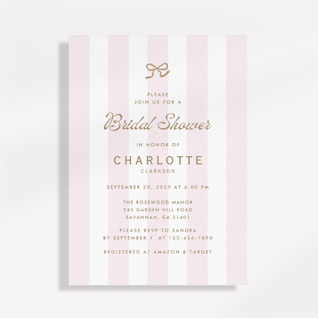 Invitación Blush Wide Stripe Bridal Shower Invitation (Subido por el creador)