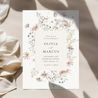 Invitación Blush Wildflower Elegant Serif Wedding Invitation