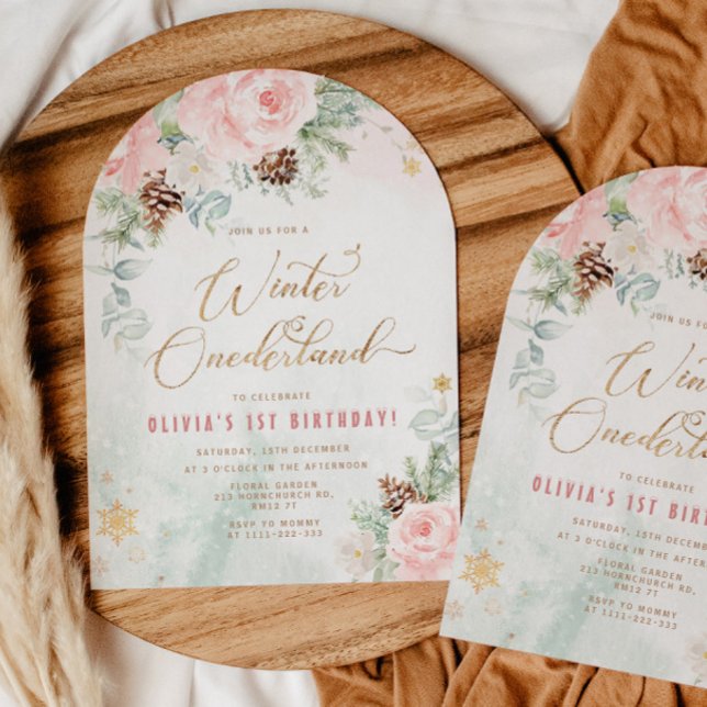 Invitación Blush Winter Onederland 1st birthday (Subido por el creador)