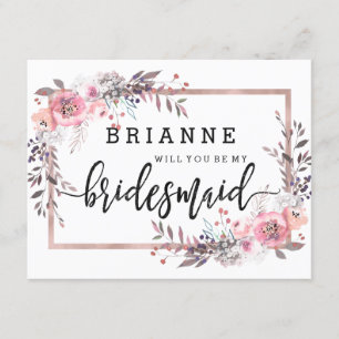 Invitación Blush y Rosa Dorado Enmarcado ¿Serás Mi Dama de Ho