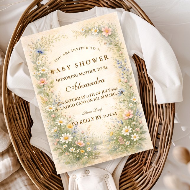 Invitación Blush Yellow Wildflower Baby Shower (Subido por el creador)