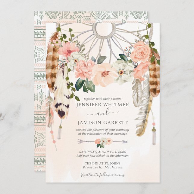 Invitación Blushing Dream Boho Dreamcatcher Boda (Anverso / Reverso)