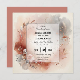 Invitación Blushing Petals and Silver Swirls Wedding