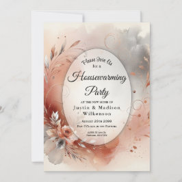 Invitación Blushing Petals Silver Swirls Housewarming Party