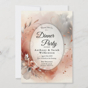 Invitación Blushing Petals Silver Swirls Restaurante Cena