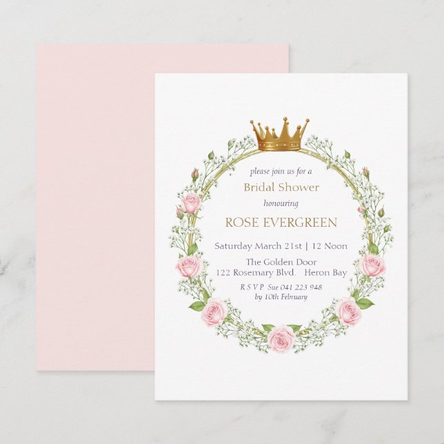 Invitación Blushing Romance: Pink Roses and Baby’s Breathe (Anverso / Reverso)