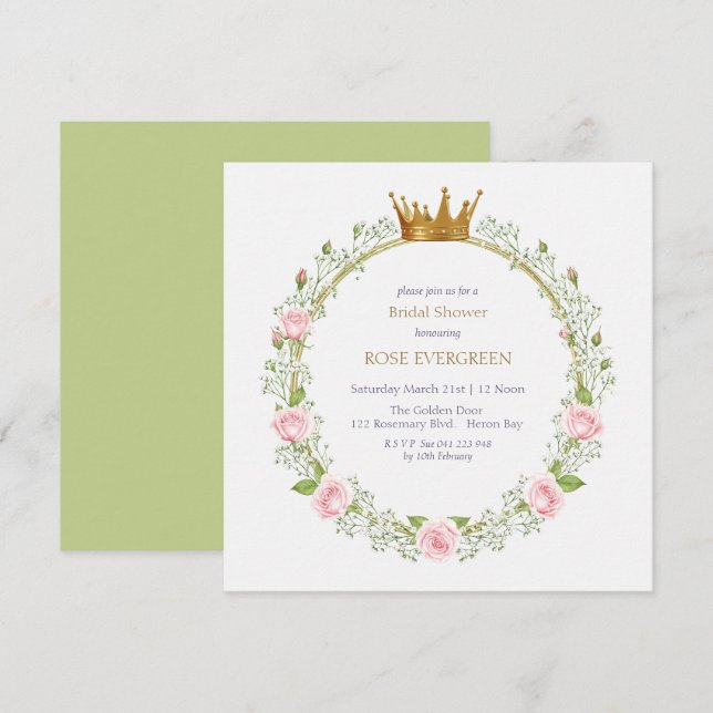 Invitación Blushing Romance: Pink Roses and Baby’s Breathe (Anverso / Reverso)