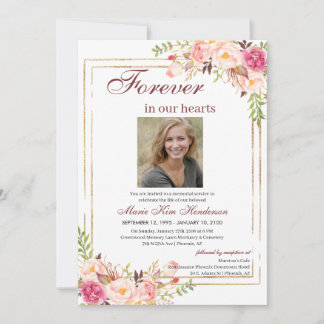 Invitación BlushPink Boho Gold Memorial Service Funeral Photo