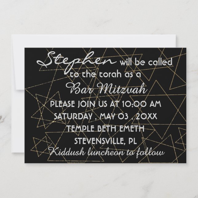Invitación BM Bar Mitzvah Bar Mitzvah Gold Stars 5 x 7 (Anverso)