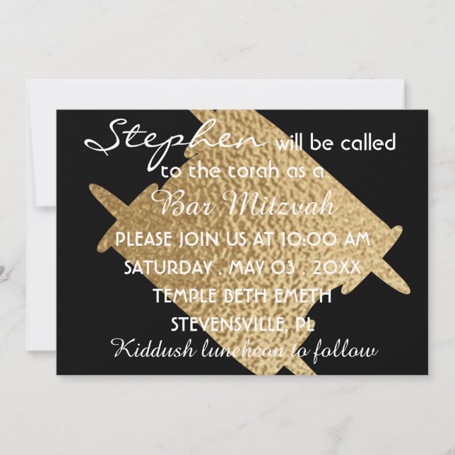 Invitación BM Bat Mitzvah Bar Mitzvah Gold Torah 5 x 7 (Anverso)