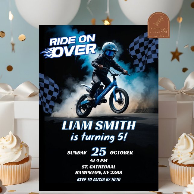 Invitación BMX Azul Carreras Bicycle Birthday Boy (Subido por el creador)