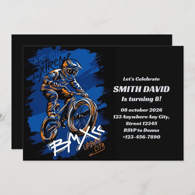Invitación Bmx Bicycle Urban Graffiti streetwear Birthday  (Anverso / Reverso)