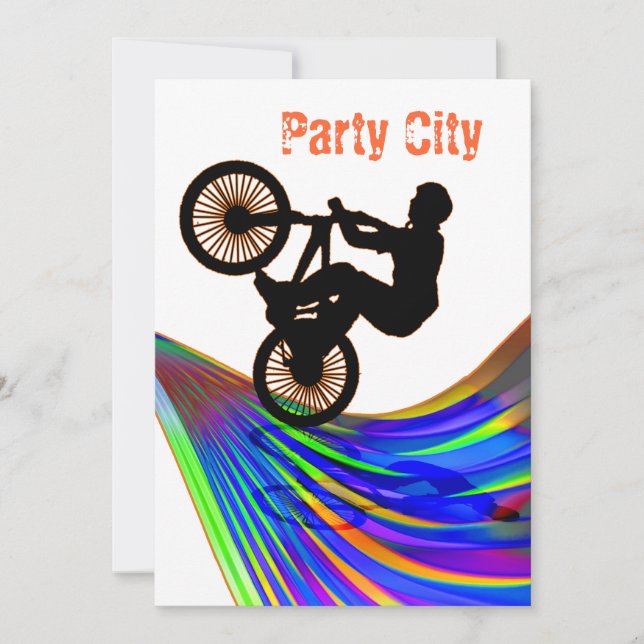 Invitación BMX sobre el Fiesta del camino arcoiris (Anverso)
