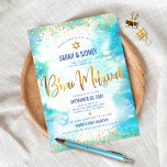 Invitación B'nai Mitzvah acuarela turquesa de oro moderno<br><div class="desc">¡Estén orgullosos, regocijaos y exhiban este hito de su favorito B’nai Mitzvahs! Envíe esta impresionante, moderna y personalizada invitación para un evento que recordar. El sordo guión de la caligrafía de Relieve metalizado falso dorado, Star of David, y los puntos de confeti purpurina superponen un fondo de color turquesa. Personalice...</div>