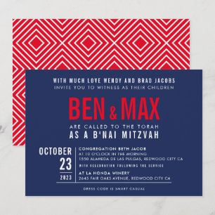 Invitación B'NAI MITZVAH bloque moderno negrita ancho azul ma