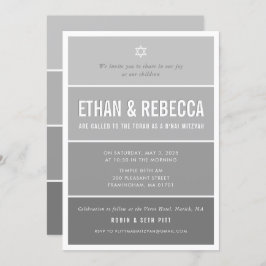 Invitación B'NAI MITZVAH moderno gradiente oscuro medio gris