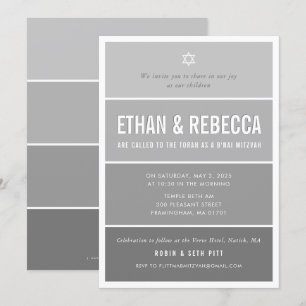 Invitación B'NAI MITZVAH moderno gradiente oscuro medio gris