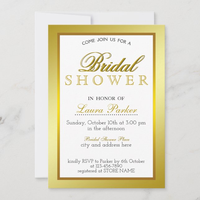 Invitación Boarder Gold Bridal Shower Purpurina a rayas (Anverso)