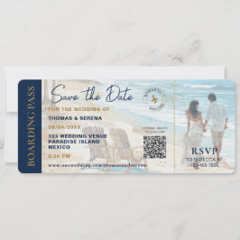 Invitación Boarding Pass Beach Save The Date QR Code Wedding