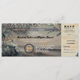 Invitación Boarding Pass Beach String Lights Boda Ticket