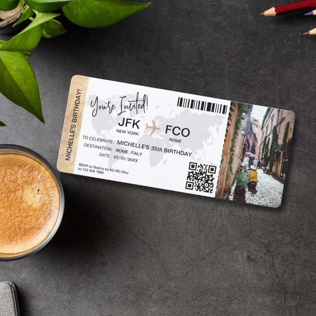 Invitación Boarding Pass Birthday Trip Plane Ticket (plane ticket boarding pass birthday invitation)