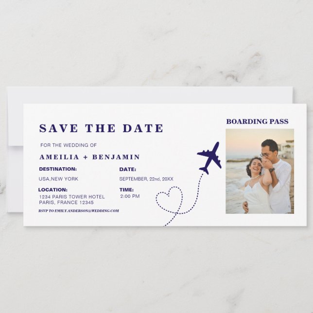Invitación Boarding Pass Save the Date | Destination Wedding  (Anverso)