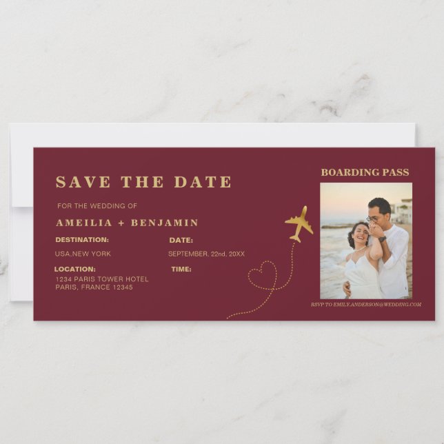 Invitación Boarding Pass Save the Date | Destination Wedding  (Anverso)