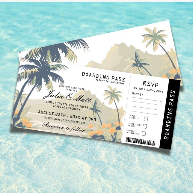 Invitación Boarding Pass Tropical Beach Wedding Ticket RSVP  (Boarding Pass Tropical Beach Wedding Ticket RSVP Invitation)