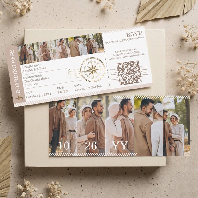 Invitación Boarding Plane Ticket Destination Wedding Photo (Boarding Plane Ticket Destination Wedding Photo Invitation)