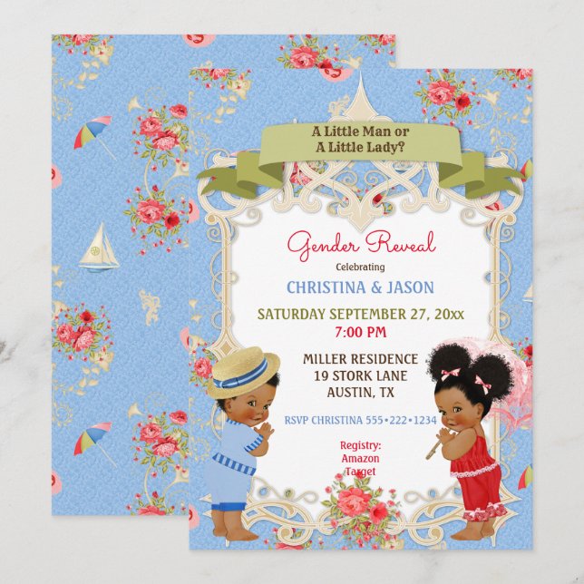 Invitación Boardwalk Victoriana Beach Verano Revelación de Gé (Anverso / Reverso)