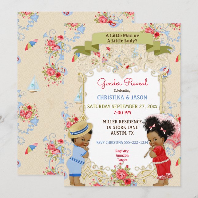 Invitación Boardwalk Victoriana Beach Verano Revelación de Gé (Anverso / Reverso)