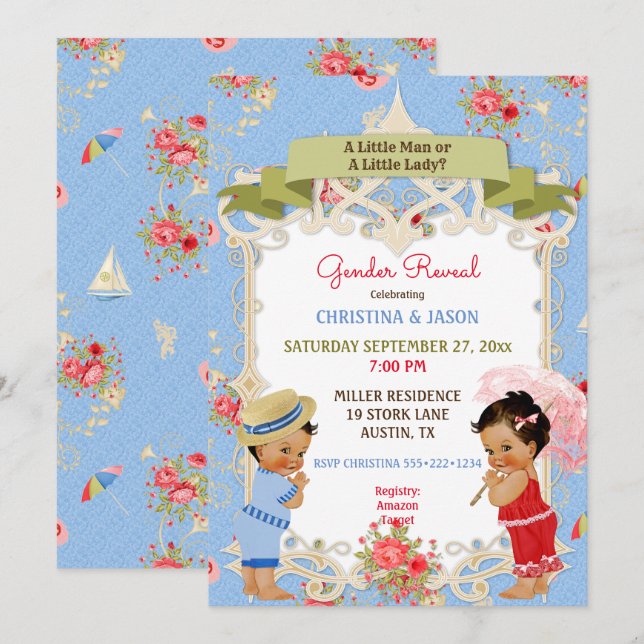 Invitación Boardwalk Victoriana Beach Verano Revelación de Gé (Anverso / Reverso)