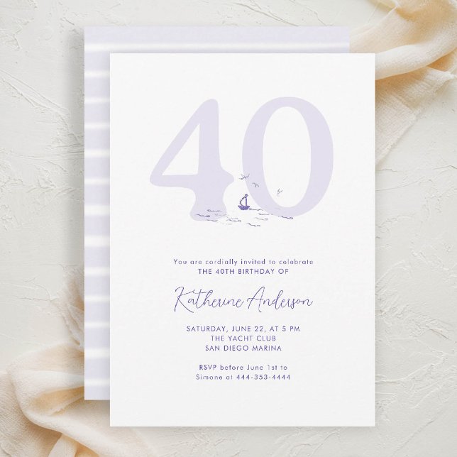 Invitación Boat Ocean Nautical Coastal Modern 40 cumpleaños (40TH birthday invitation coastal nautical boat birds yacht beach waterfront ocean marina modern)
