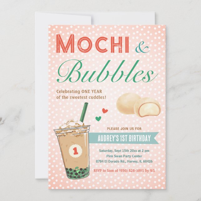 Invitación Boba Bubble Tea Helado Primeros Niños Cumpleaños K (Anverso)