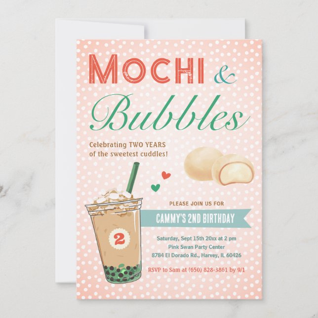 Invitación Boba Bubble Tea Ice Cream Segundo cumpleaños de lo (Anverso)