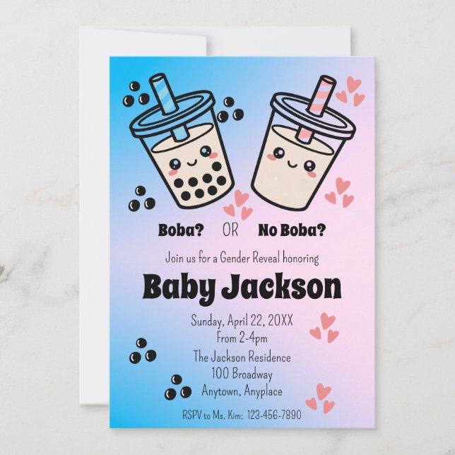 Invitación Boba or No Boba Bubble Tea Boba Gender Reveal (Anverso)