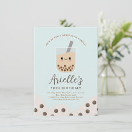 Invitación Boba simple Bubble Milk Tea Blue Birthday