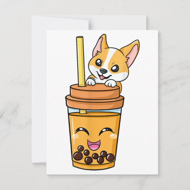 Invitación Boba Tapioca Perlas Leche Leche Té Beber Corgi Do (Anverso)