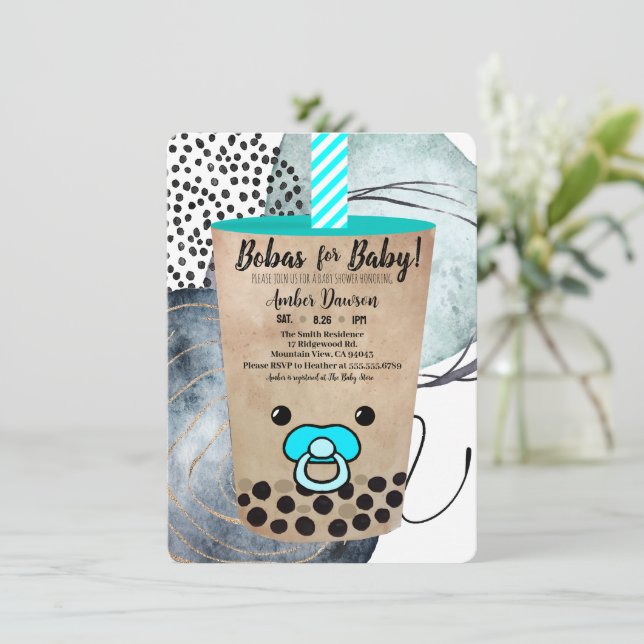 Invitación Bobas Para Un Presupuesto Inspirado En El Té Boba (Anverso de pie)