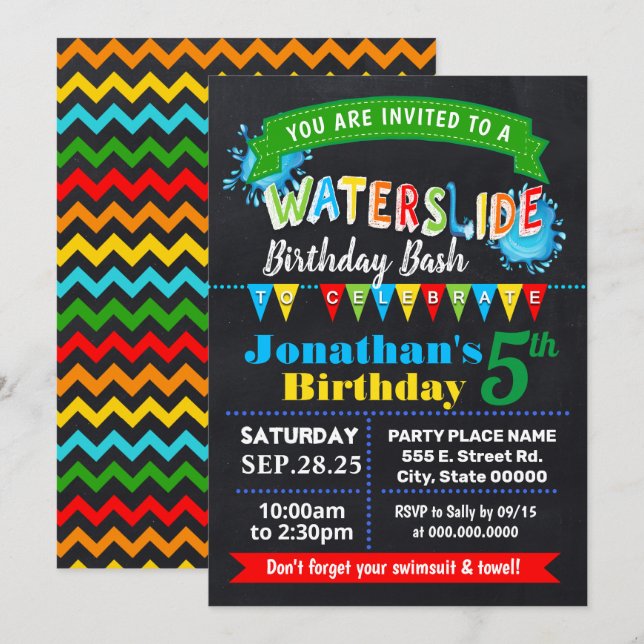 Invitación Bocada de verano de Chalkboard Waterslide (Anverso / Reverso)