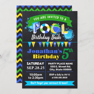 Invitación Bocada de verano de cumpleaños de Chalkboard Blue 