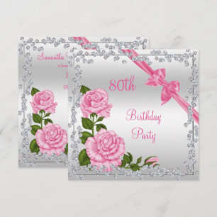 Invitación Bocas de flores y diamantes 80 cumpleaños doble ca