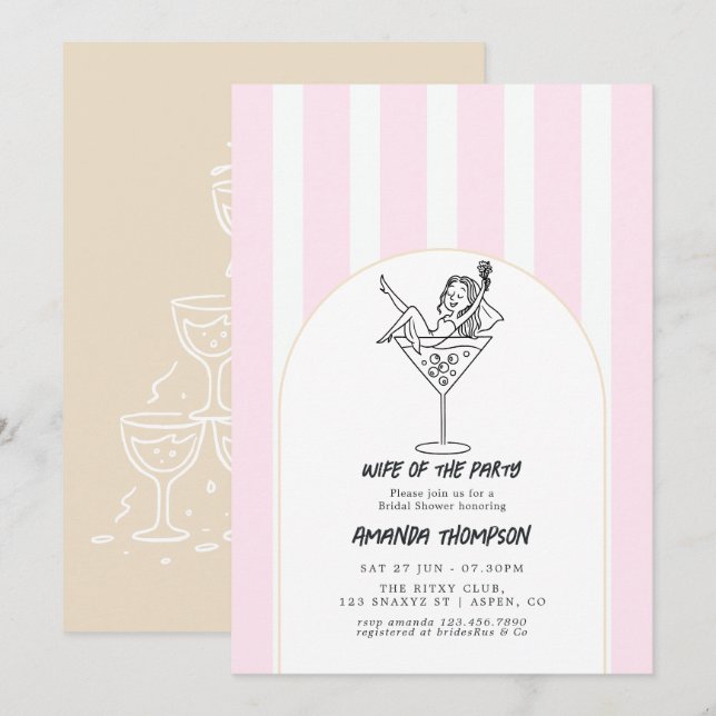 Invitación Boceto a Mano Esposa de la Fiesta Despedida de Sol (Anverso / Reverso)