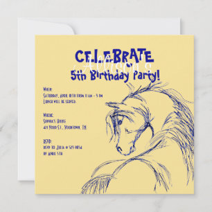 Invitación Boceto azul y amarillo de la cabeza de caballo Inv