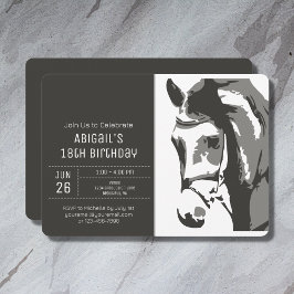 Invitación Boceto de caballos Gris moderno y Cumpleaños Blanc