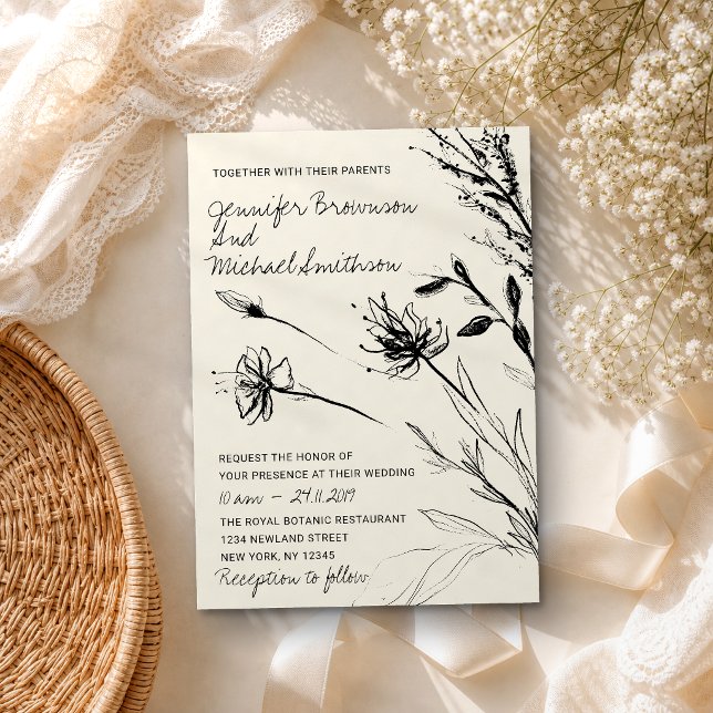 Invitación Boceto de flor botánico dibujado a mano papel retr (Subido por el creador)
