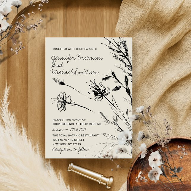 Invitación Boceto de flor botánico dibujado a mano papel retr (Subido por el creador)