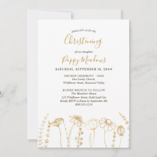 Invitación Boceto de flor silvestre de oro Simple bautizo flo